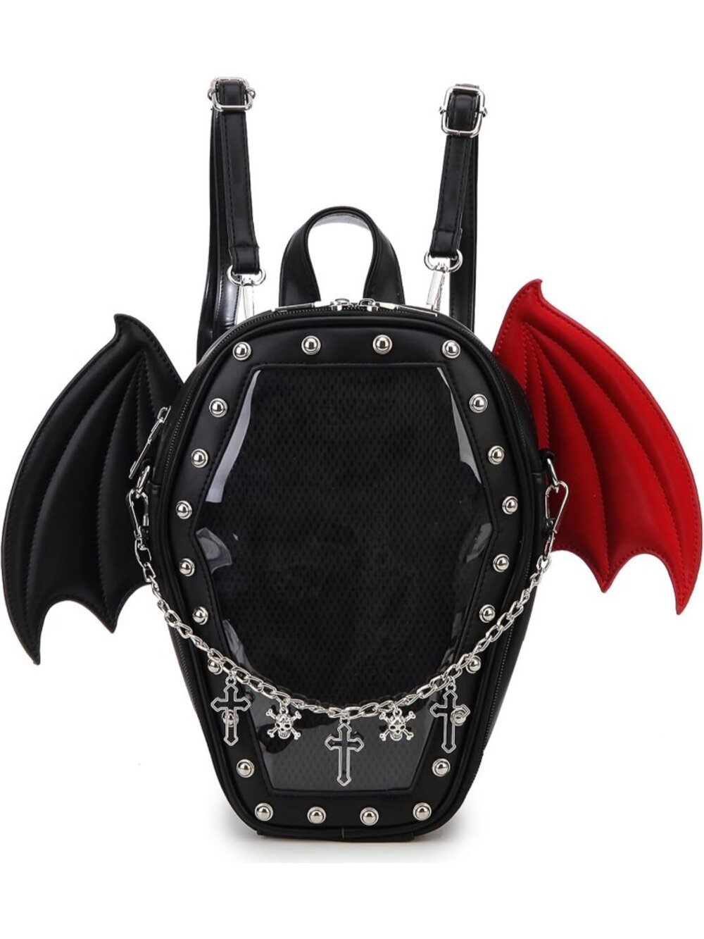 Women’s Black Red Wing Gothic Coffin Purse Halloween PIN Imported Backpack Bag - Picture 1 of 7